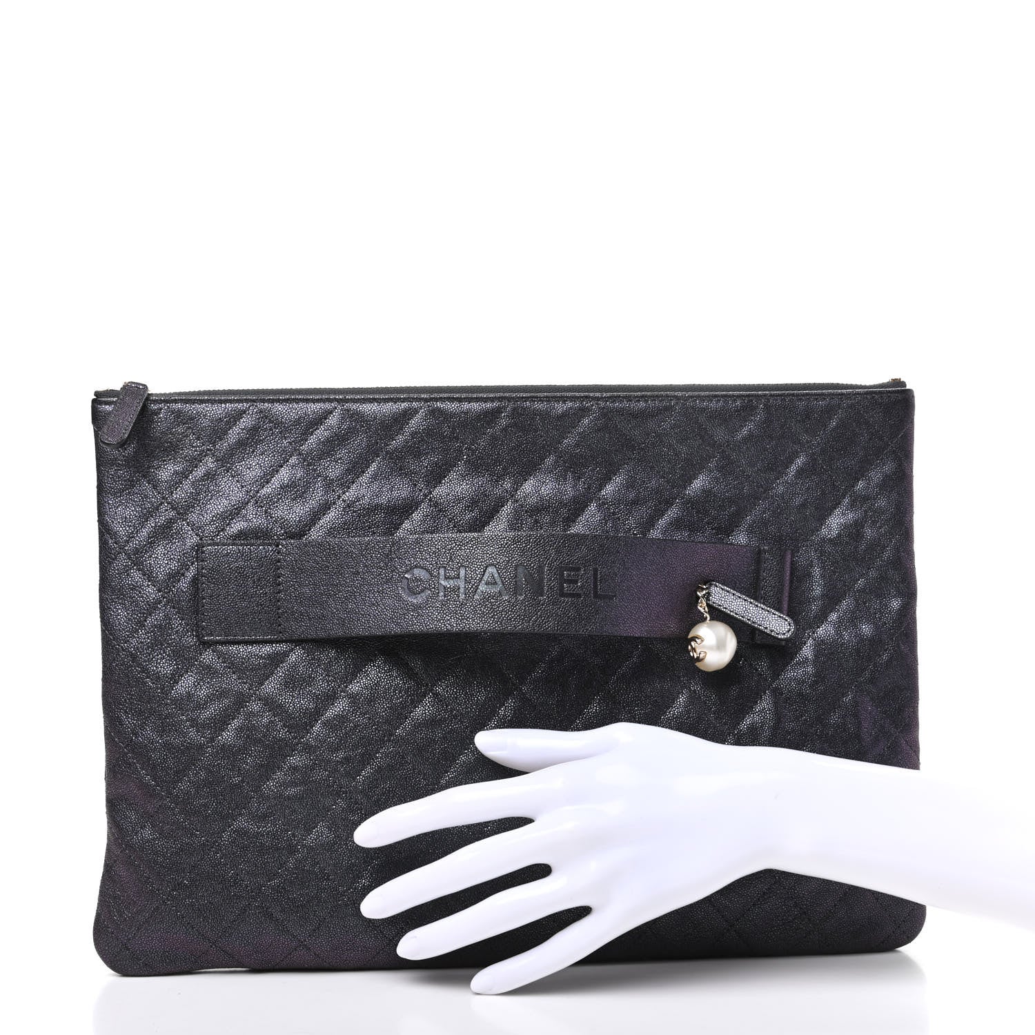 Chanel Iridescent Caviar Large Night by the C Pouch Clutch Black 2 of 7