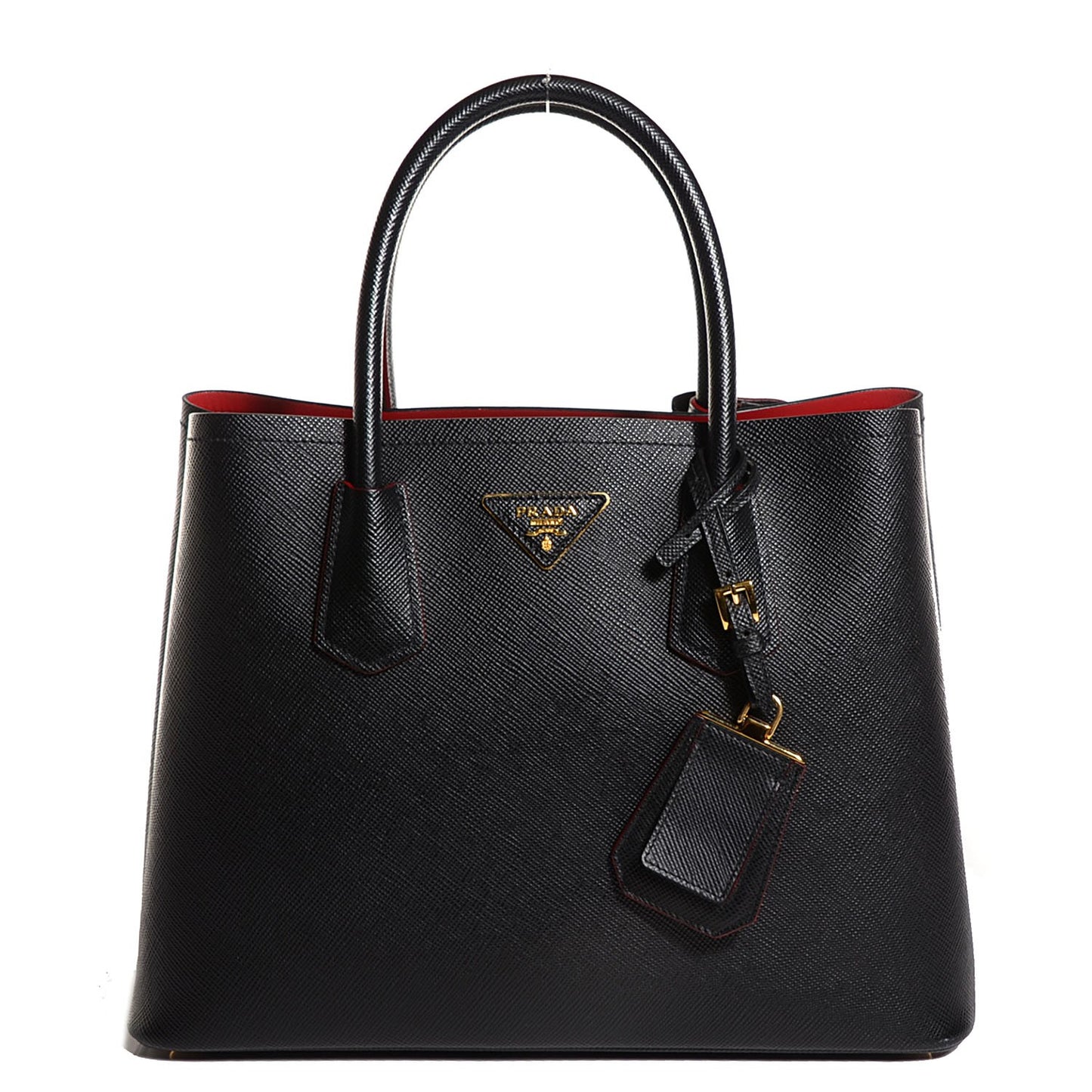 Saffiano Cuir Small Double Bag Black Ciliegia