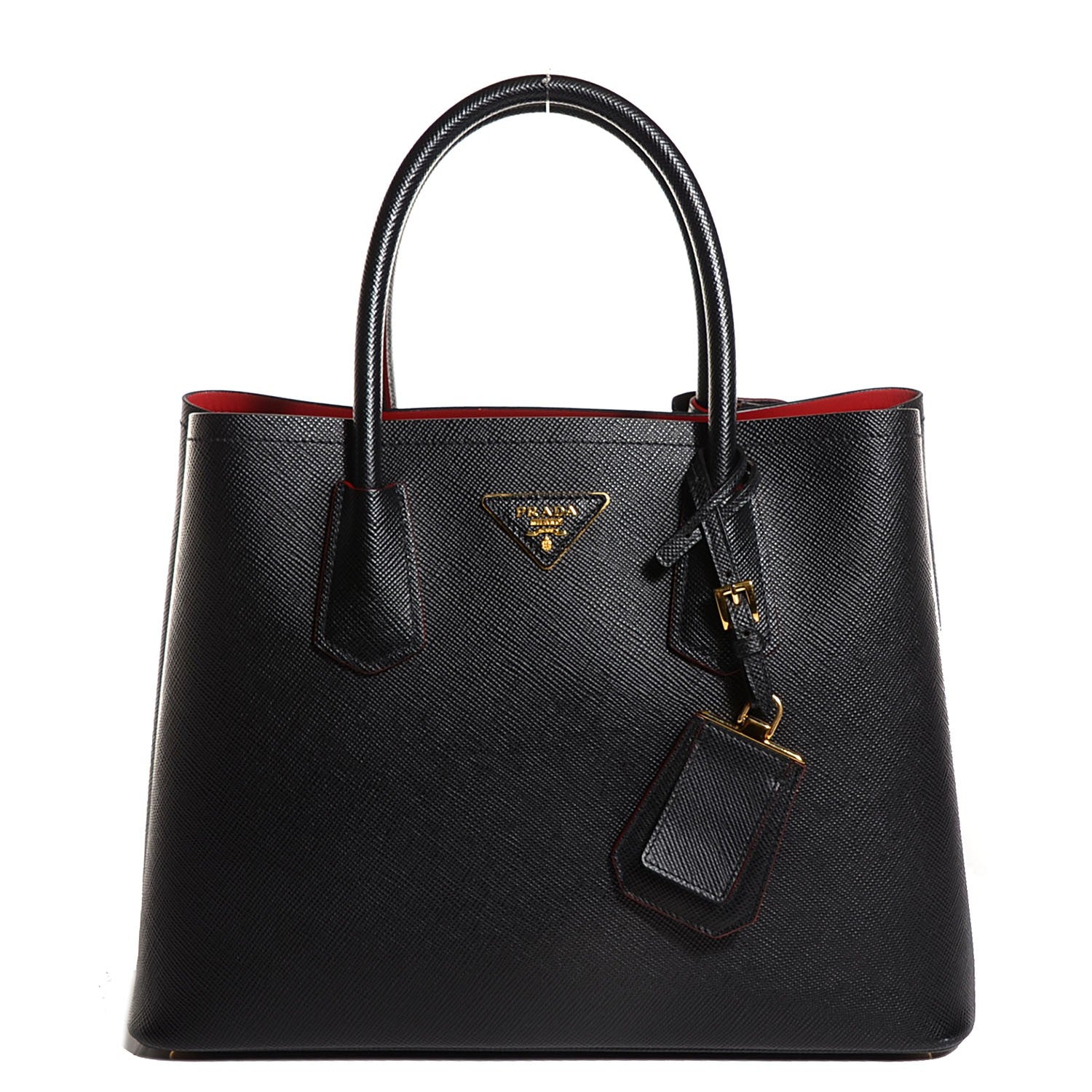 Prada Saffiano Cuir Small Double Bag Black Ciliegia 1 of 10