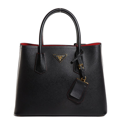 Prada Saffiano Cuir Small Double Bag Black Ciliegia 1 of 10