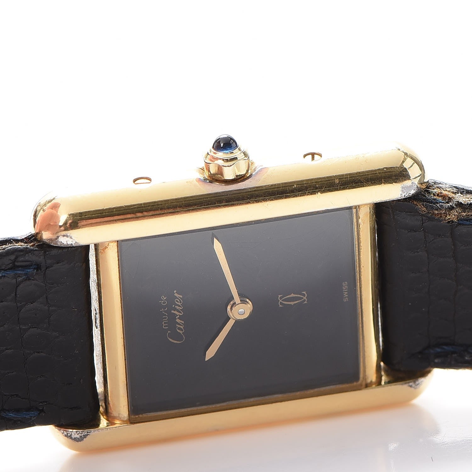 Cartier Sterling Silver Vermeil Lizard 20mm Must de Cartier Tank Quartz Watch Blue 11 of 12