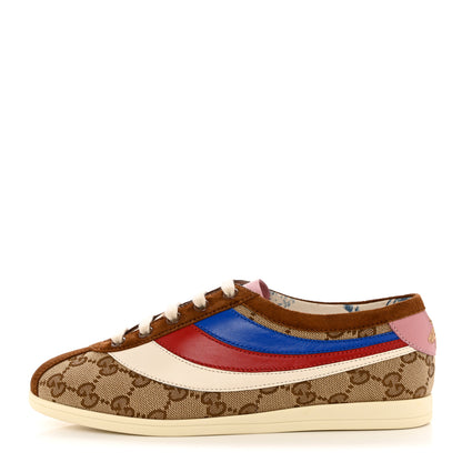 Gucci Suede Monogram Web Womens Falacer Sneakers 35.5 Nocciola Beige Mystic White Hibiscus Red 1 of 10