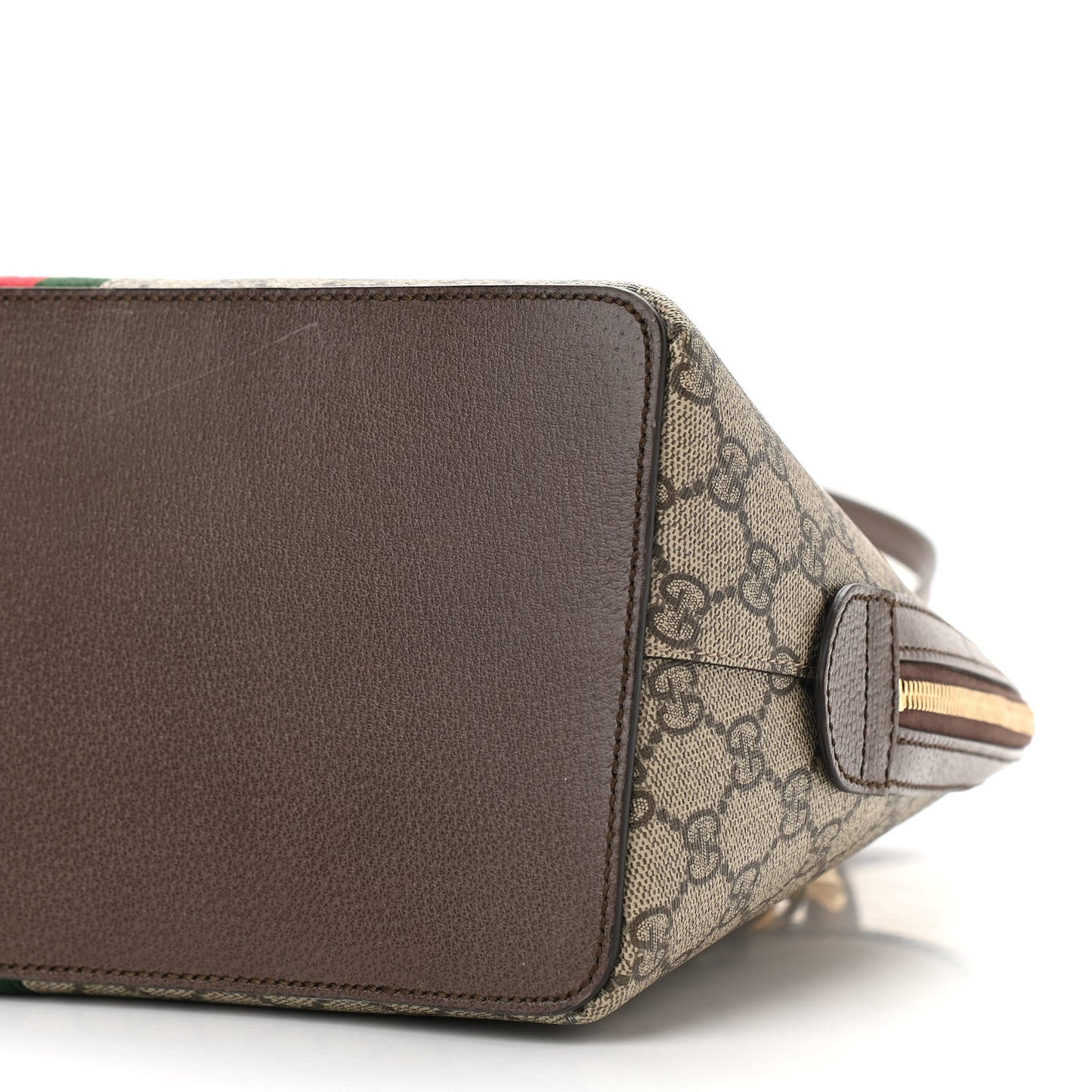 GG Supreme Monogram Web Medium Ophidia Top Handle Dome Bag Brown