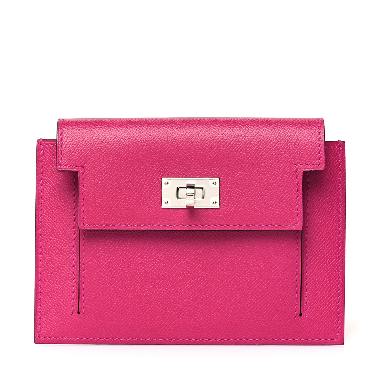 Madame Calfskin Kelly Pocket Compact Wallet Rose Pourpre