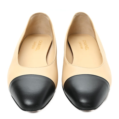 Chanel Lambskin Cap Toe CC Uniform Ballerina Flats 39 Beige Black 3 of 10