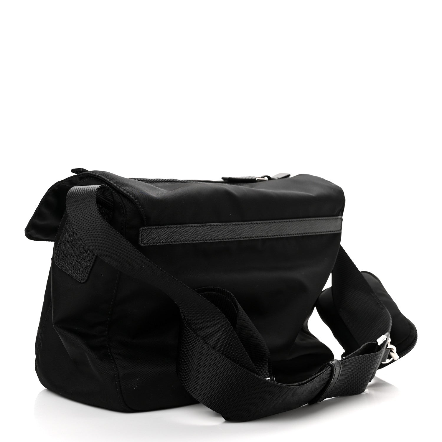 Prada Re-Nylon Vela Saffiano Pocket Double Buckle Messenger Shoulder Bag Black 2 of 8