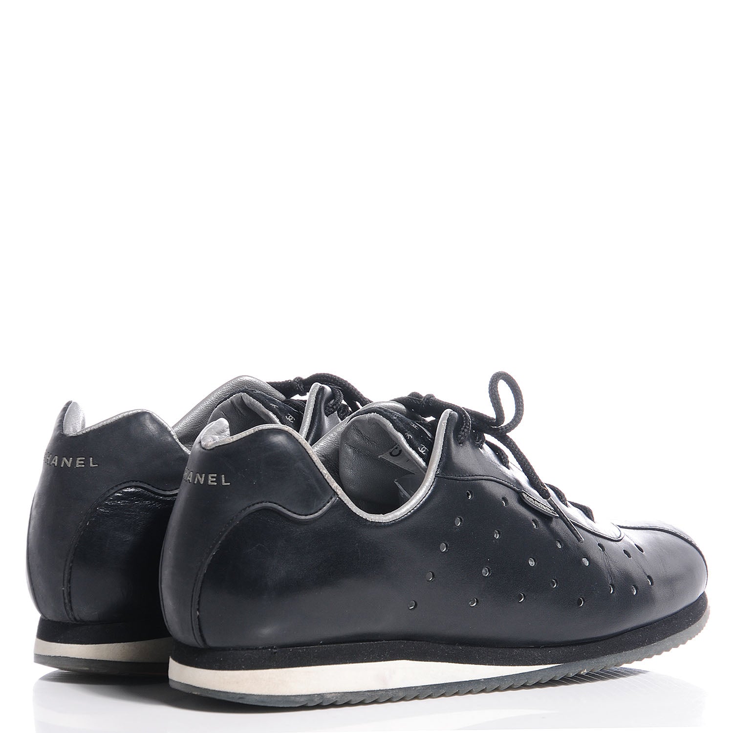 Chanel Leather Perforated Sneakers Black 37.5 4 of 5