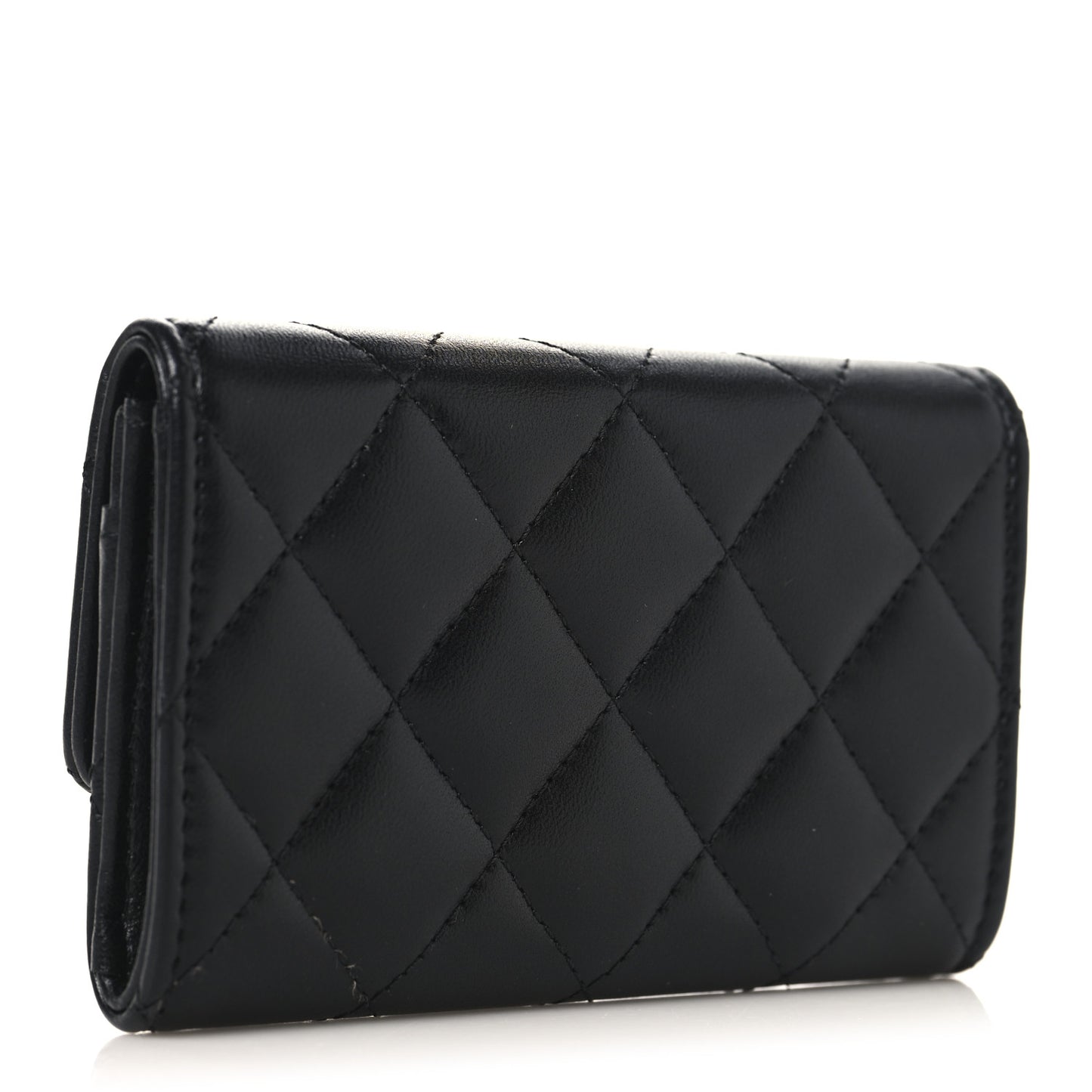Lambskin Quilted Flap Crystal Star Card Holder Wallet Black