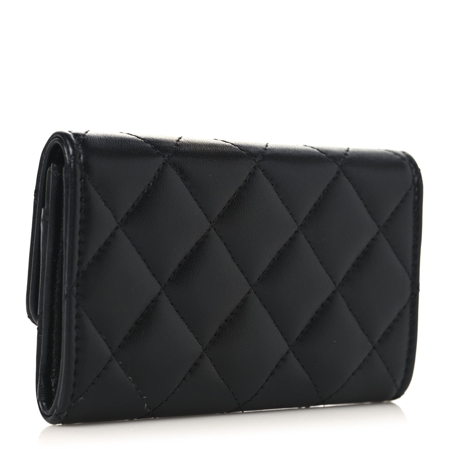 Chanel Lambskin Quilted Flap Crystal Star Card Holder Wallet Black 3 of 8