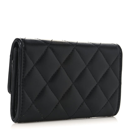Chanel Lambskin Quilted Flap Crystal Star Card Holder Wallet Black 3 of 8