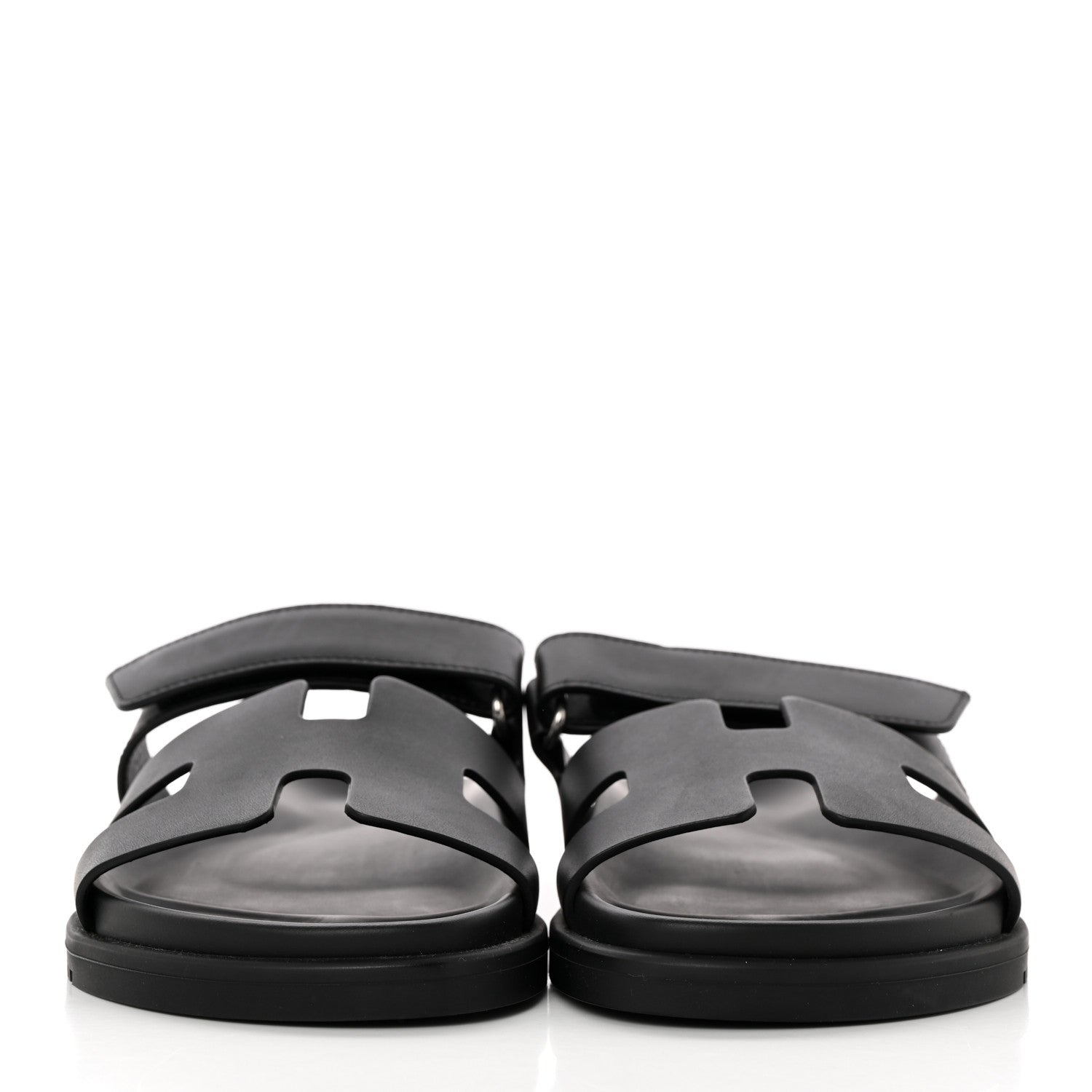Hermes Calfskin Womens Chypre Sandals 37.5 Black 2 of 9