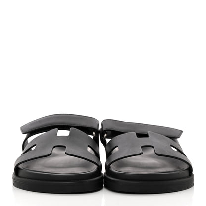 Hermes Calfskin Womens Chypre Sandals 37.5 Black 2 of 9
