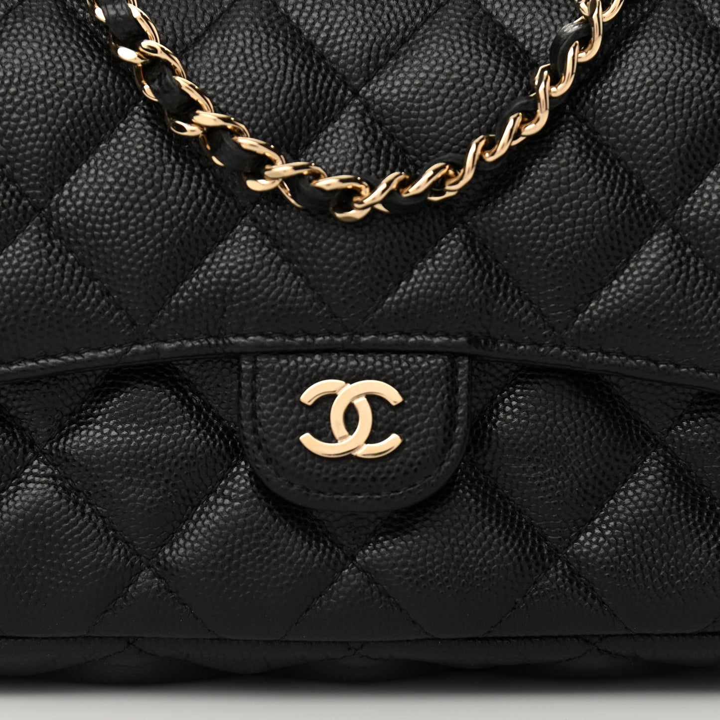Caviar Quilted Flap Phone Holder With Chain Black