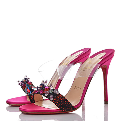 Christian Louboutin Satin PVC Speleola Slide Sandals 38 Poudre Black 3 of 10
