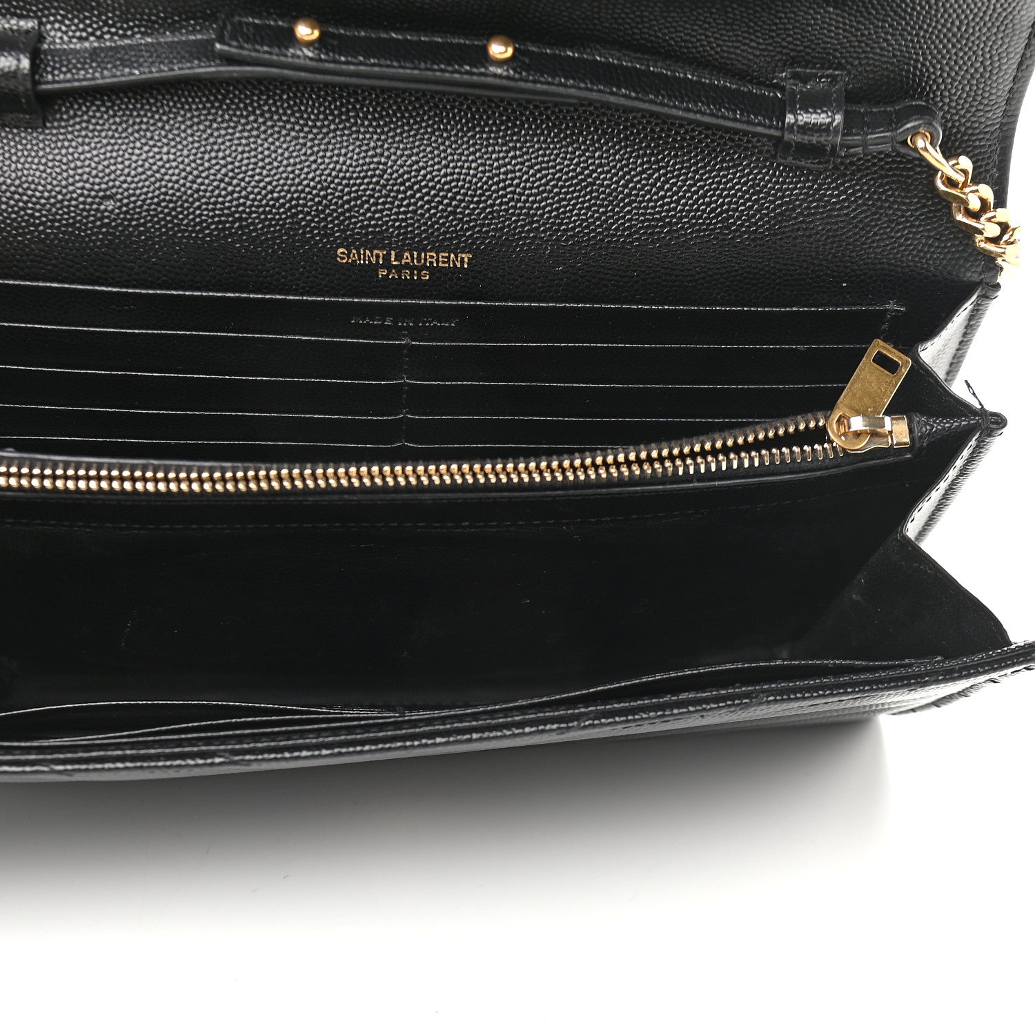 Saint Laurent Grain De Poudre Matelasse Chevron Monogram Chain Wallet Black 5 of 10