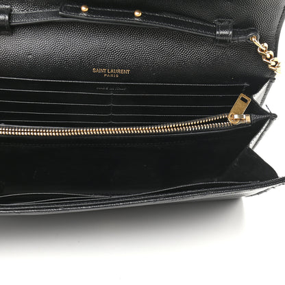 Saint Laurent Grain De Poudre Matelasse Chevron Monogram Chain Wallet Black 5 of 10