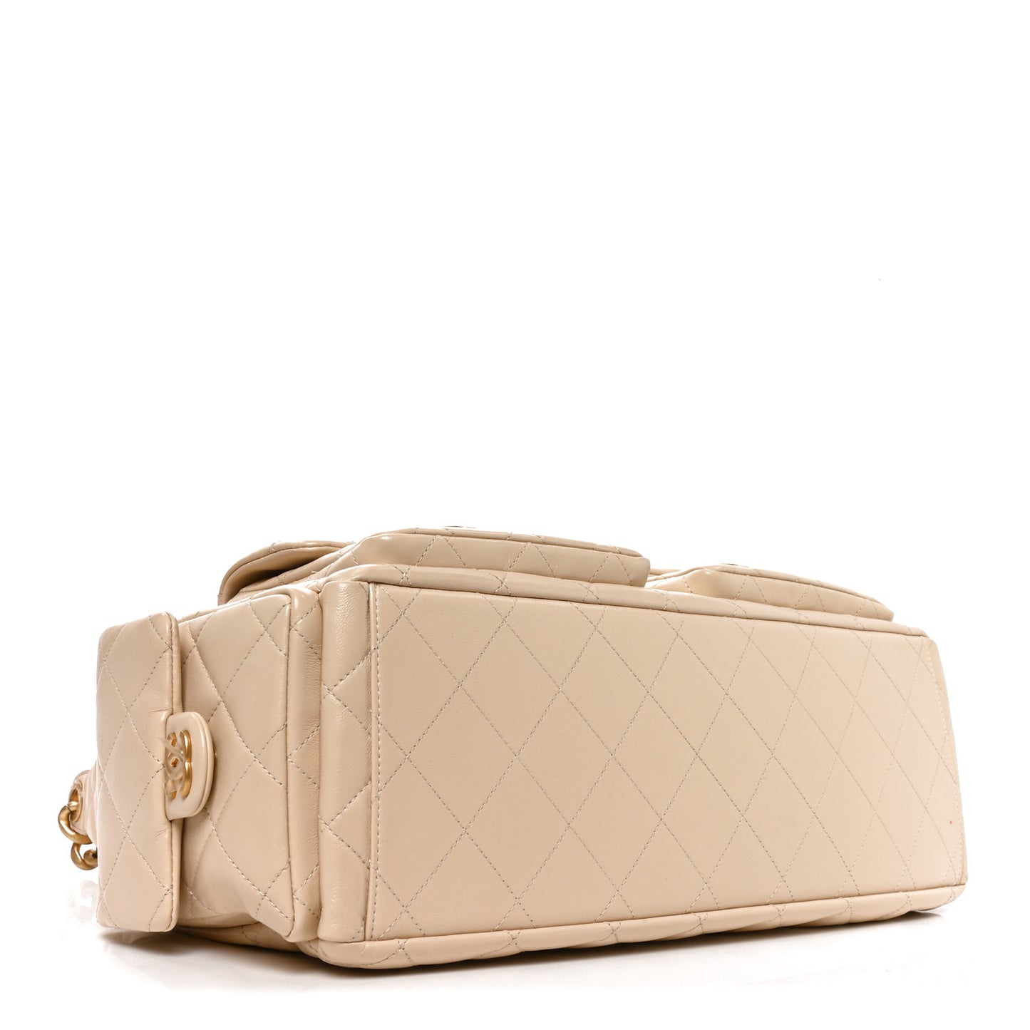Shiny Lambskin Quilted Maxi Trendy Pockets Hobo Beige