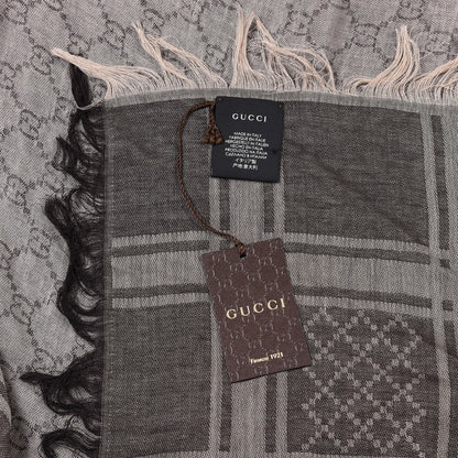 Gucci Wool Silk GG Monogram Diamante Plaid Surviee Shawl Beige Dark Brown 3 of 4