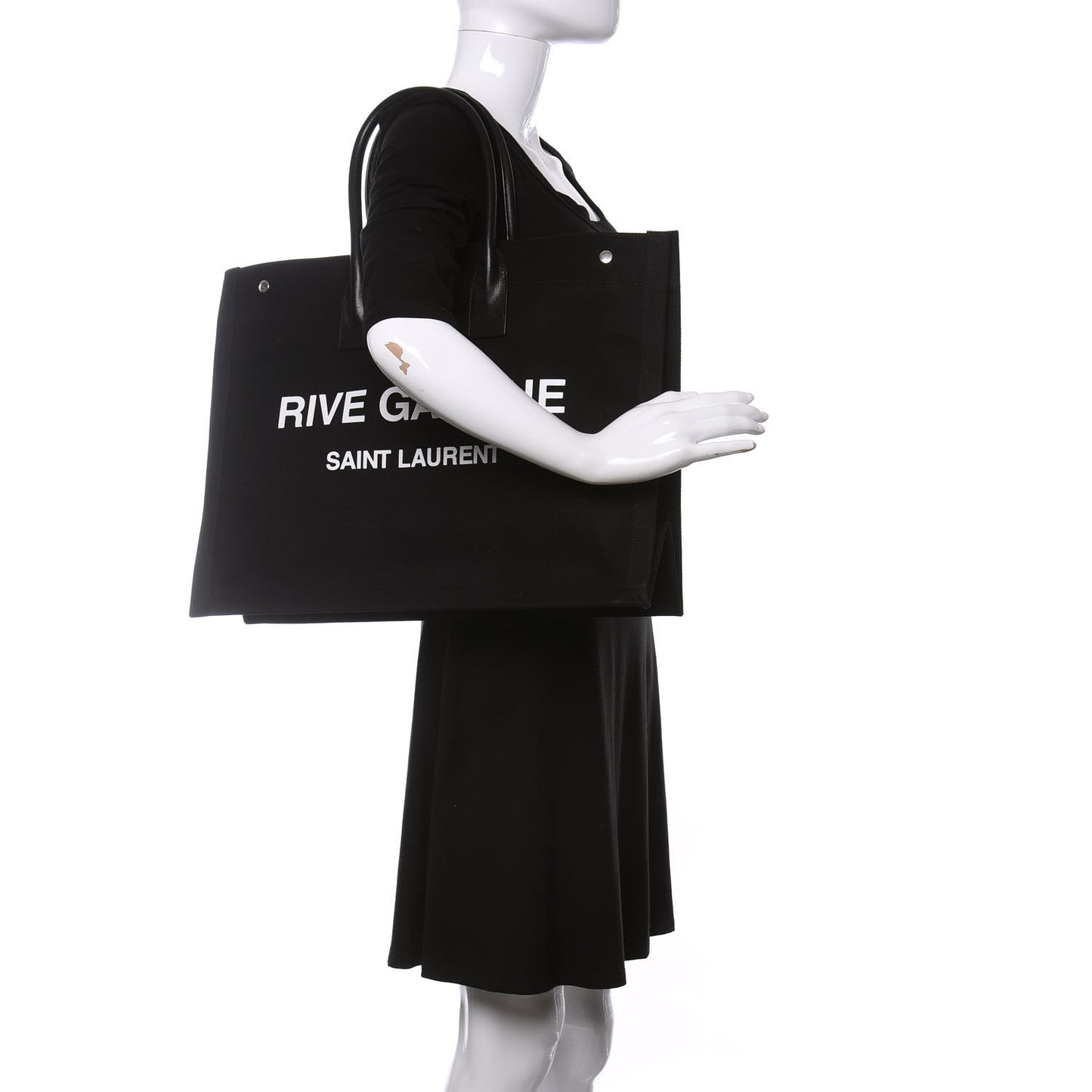 Linen Calfskin Rive Gauche Tote Black