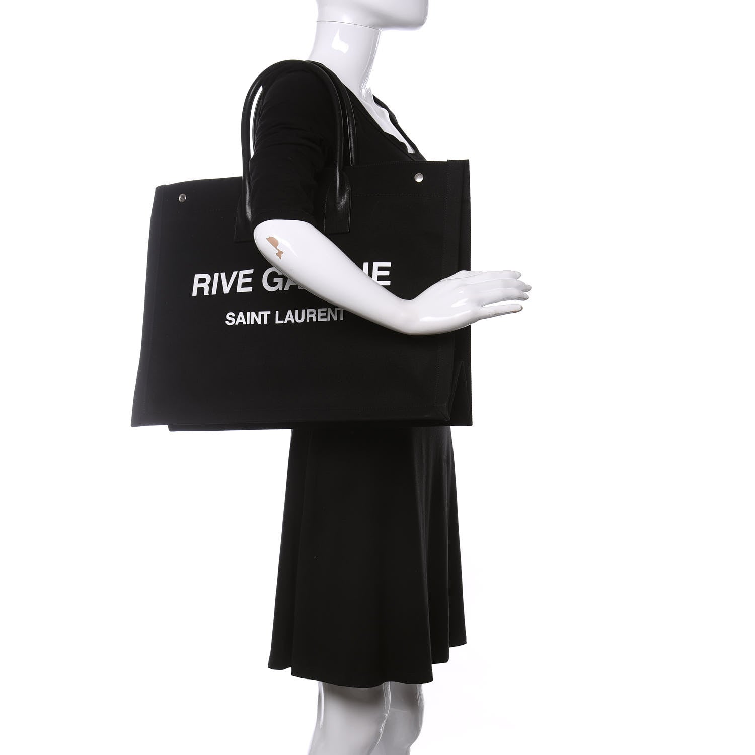 Saint Laurent Linen Calfskin Rive Gauche Tote Black 2 of 9