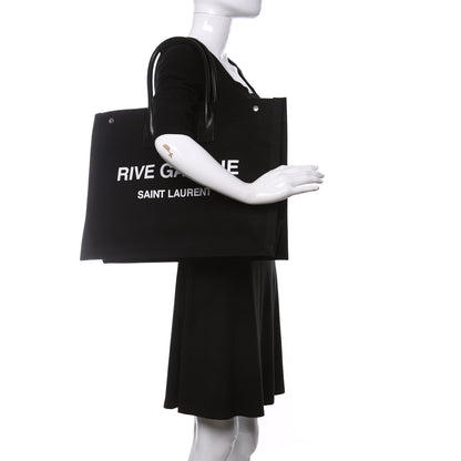 Saint Laurent Linen Calfskin Rive Gauche Tote Black 2 of 9