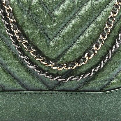 Chanel Metallic Aged Calfskin Chevron Quilted Small Gabrielle Hobo Green 8 of 11