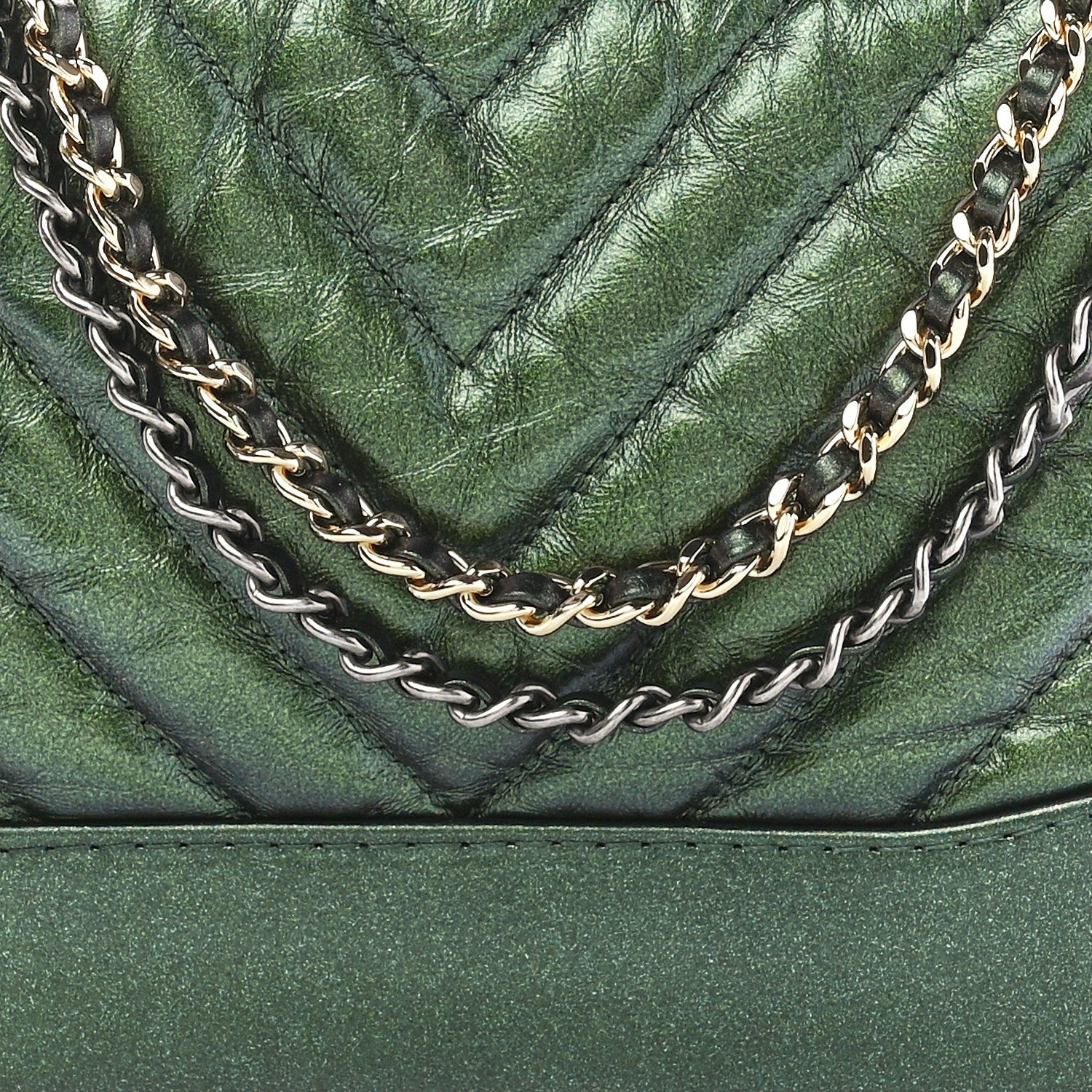 Chanel Metallic Aged Calfskin Chevron Quilted Small Gabrielle Hobo Green 8 of 11