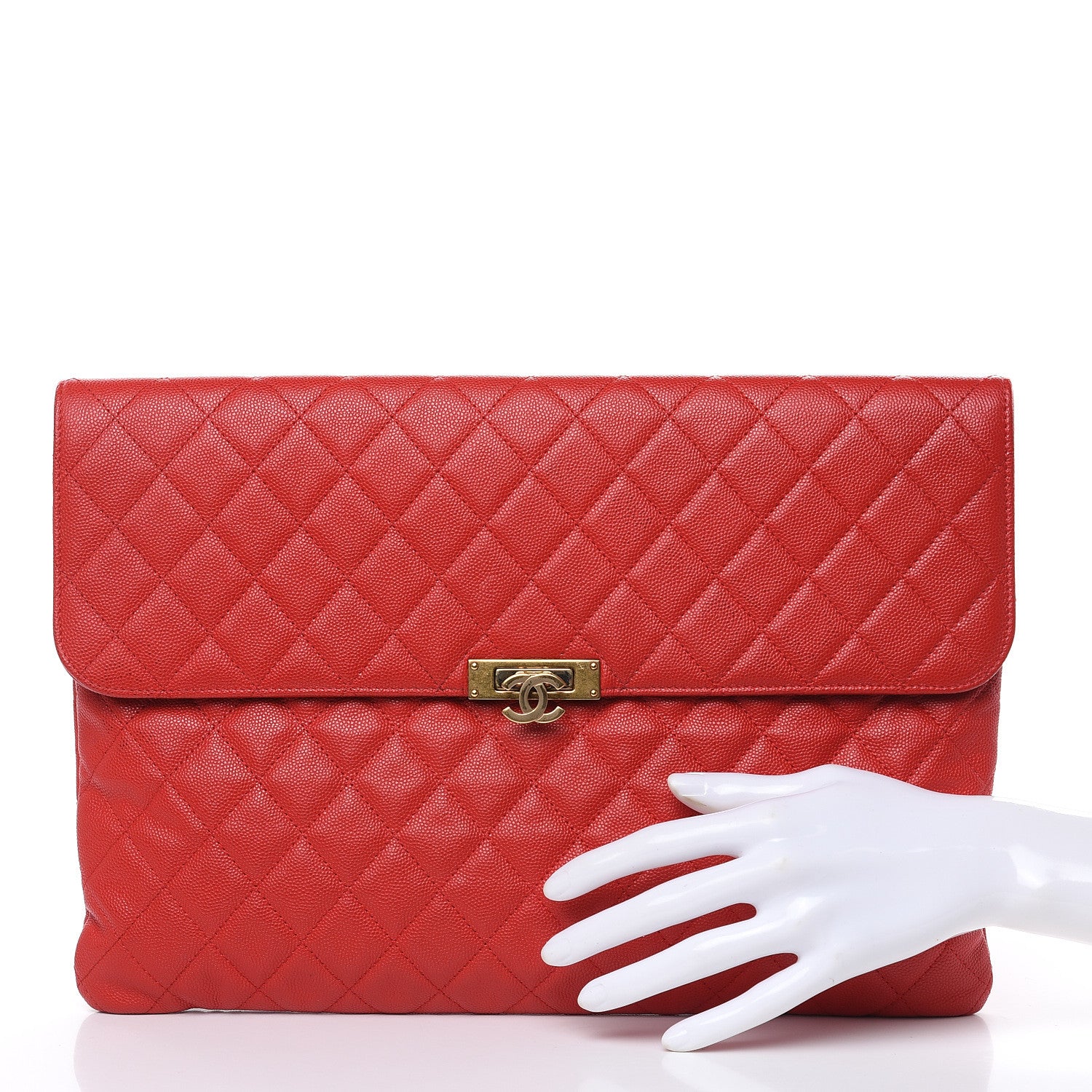Chanel Caviar Quilted Large Golden Class Pouch Red 2 of 13