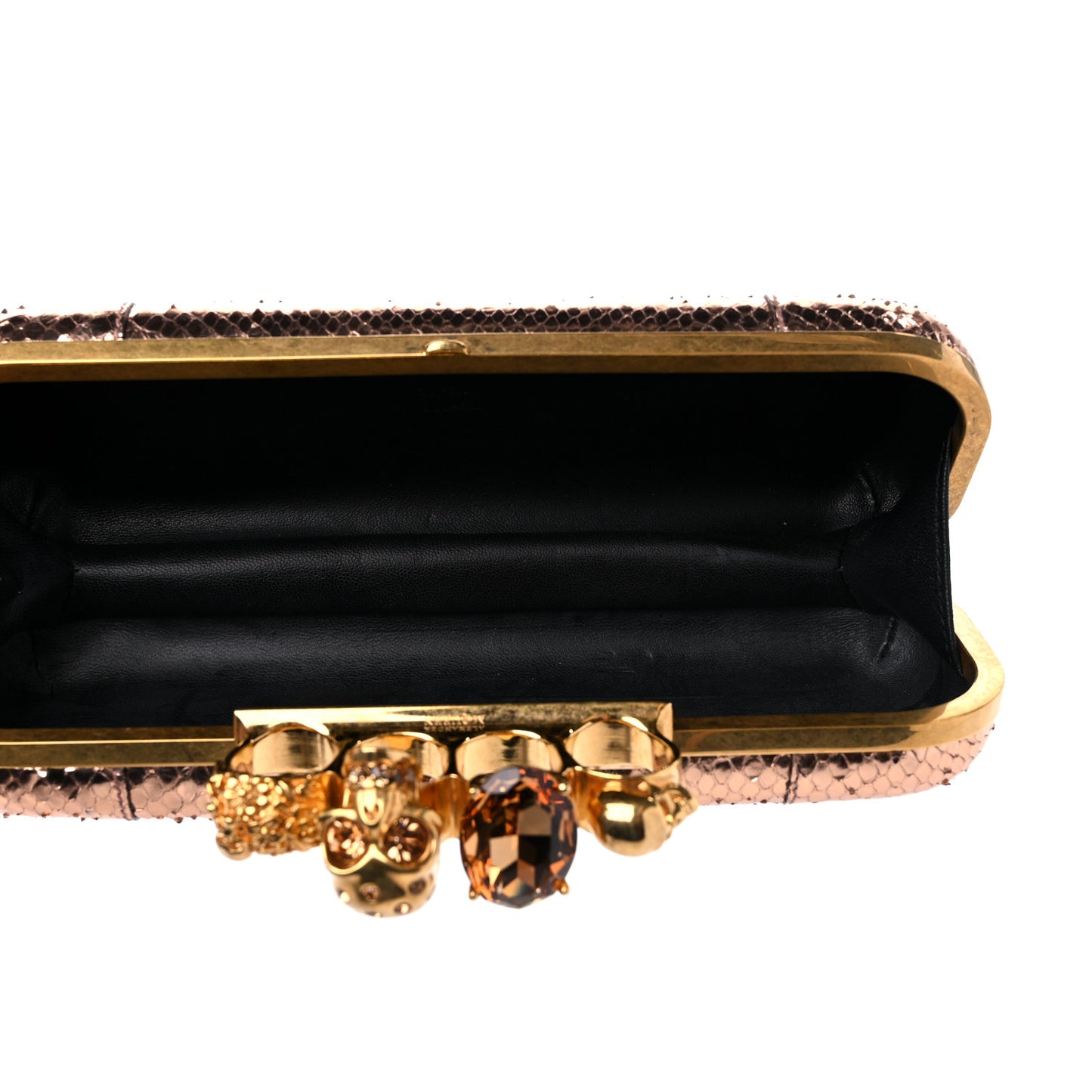 Snakeskin Knuckle Box Clutch Rose Gold