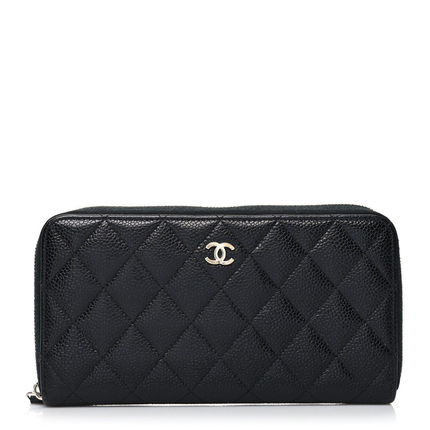 Caviar Quilted Large Gusset Zip Around Wallet Black