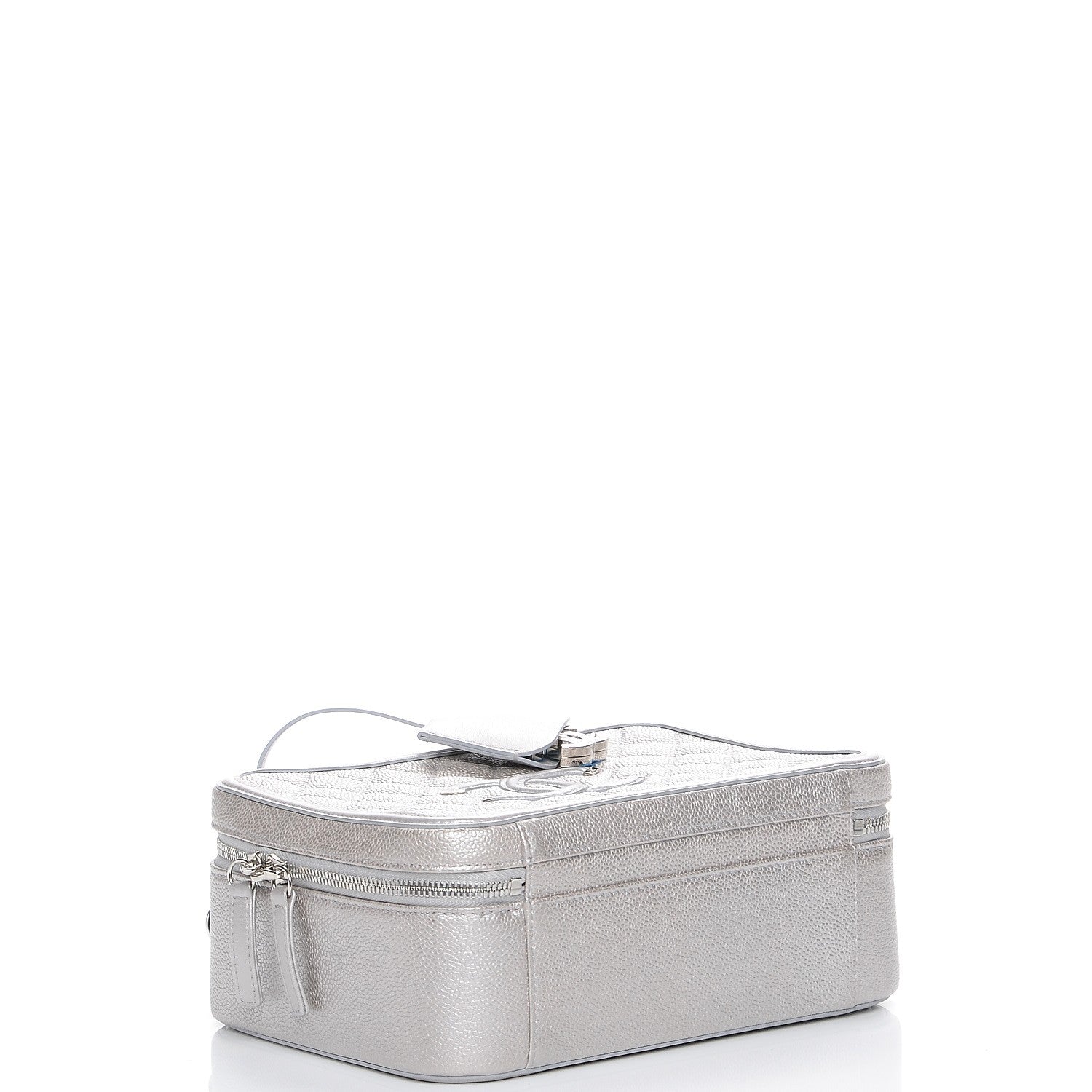 Chanel Metallic Caviar Quilted Large CC Filigree Vanity Case Silver 4 of 10