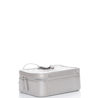 Chanel Metallic Caviar Quilted Large CC Filigree Vanity Case Silver 4 of 10