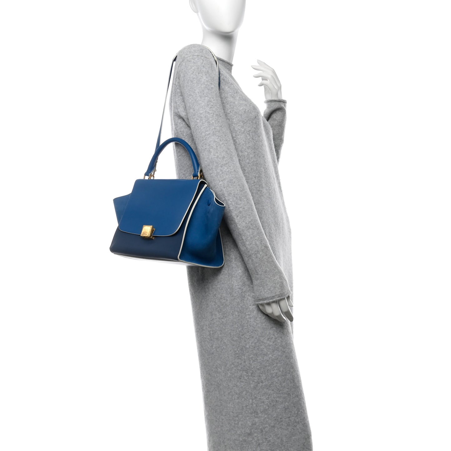 Drummed Calfskin Suede Small Trapeze  Blue