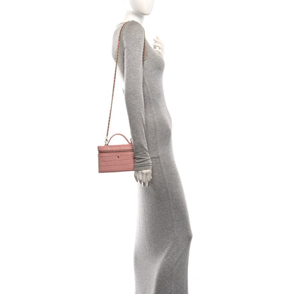 Chanel Calfskin Crocodile Embossed Crococo Top Handle Slim Vanity Case With Chain Pink 2 of 11