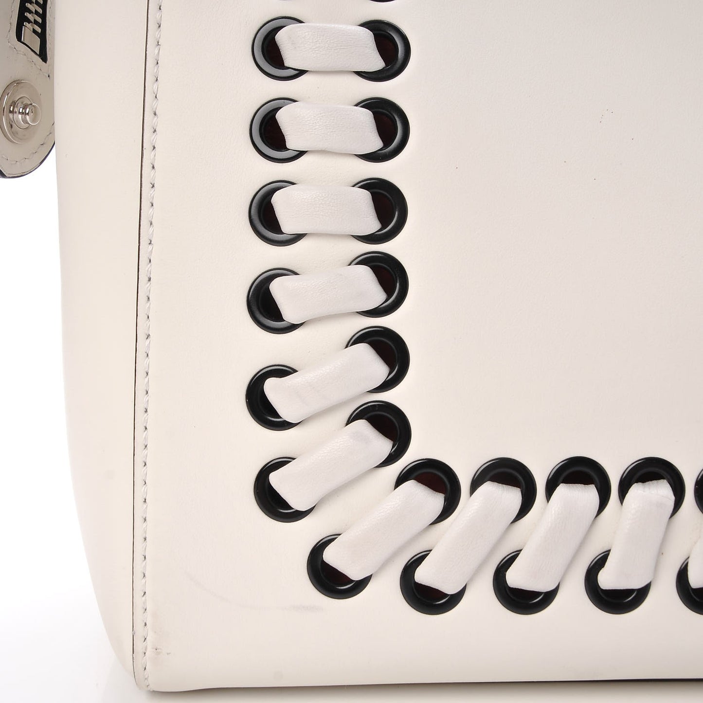 Vitello Baltico Dolce Shiny Nappa Lace Up DotCom Satchel White Parrot