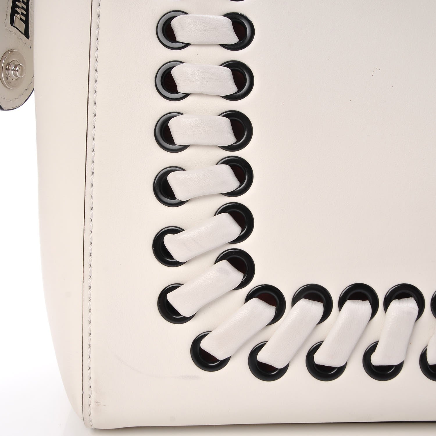 Fendi Vitello Baltico Dolce Shiny Nappa Lace Up DotCom Satchel White Parrot 17 of 20