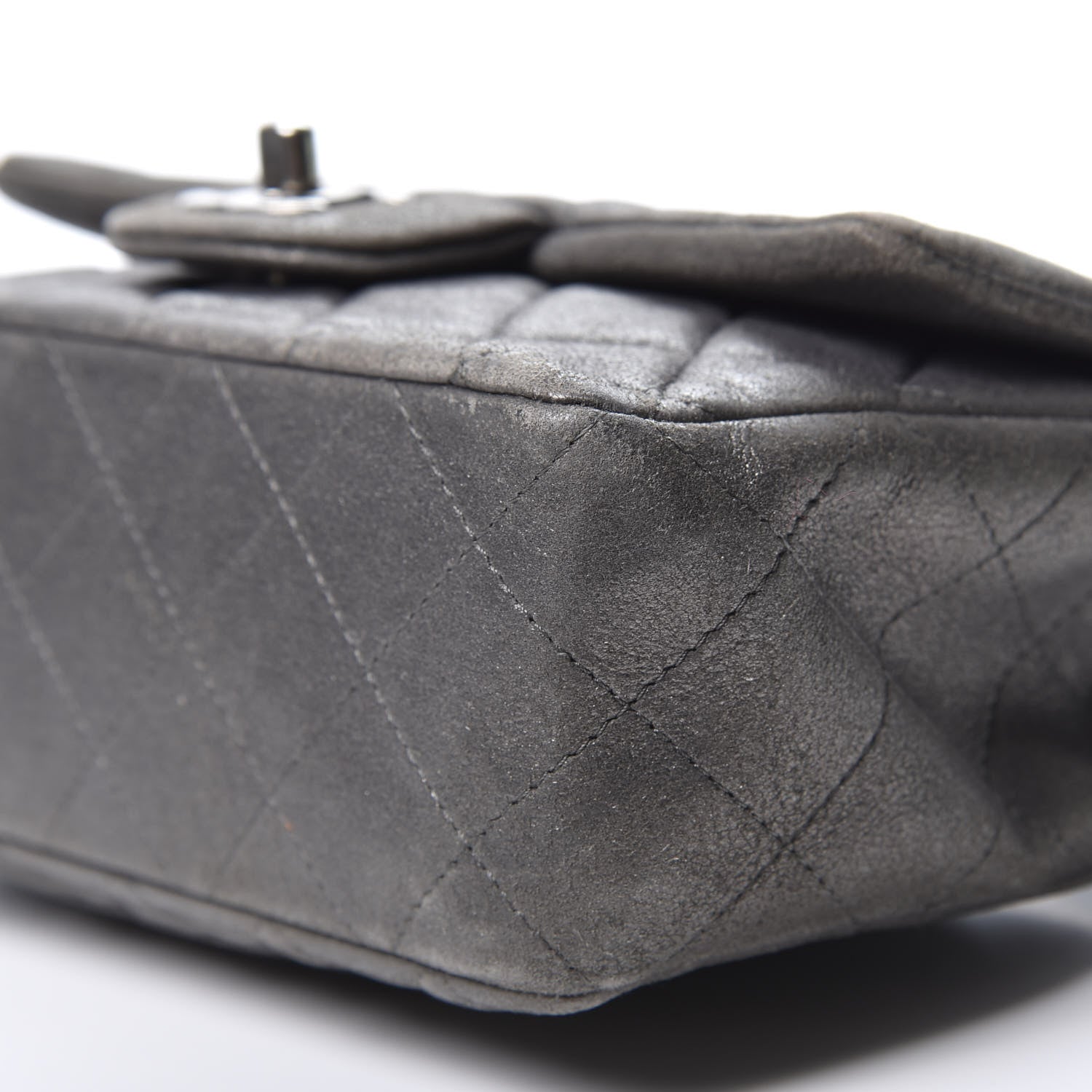 Chanel Iridescent Calfskin Quilted Mini Rectangular Flap Charcoal Grey 6 of 9
