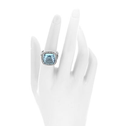 David Yurman Sterling Silver Diamond Blue Topaz 14mm Albion Ring 54 7 2 of 4