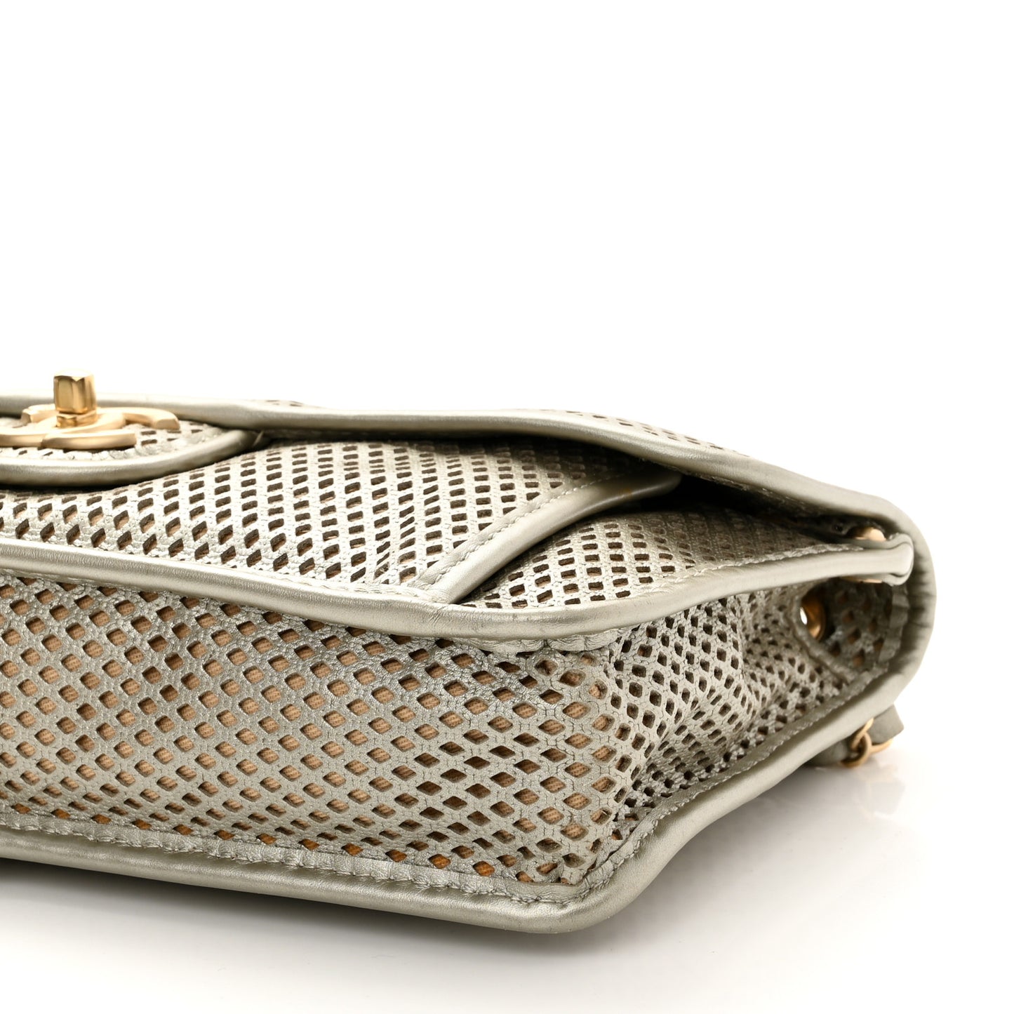 Perforated Calfskin Large Up In The Air Flap Light Gold