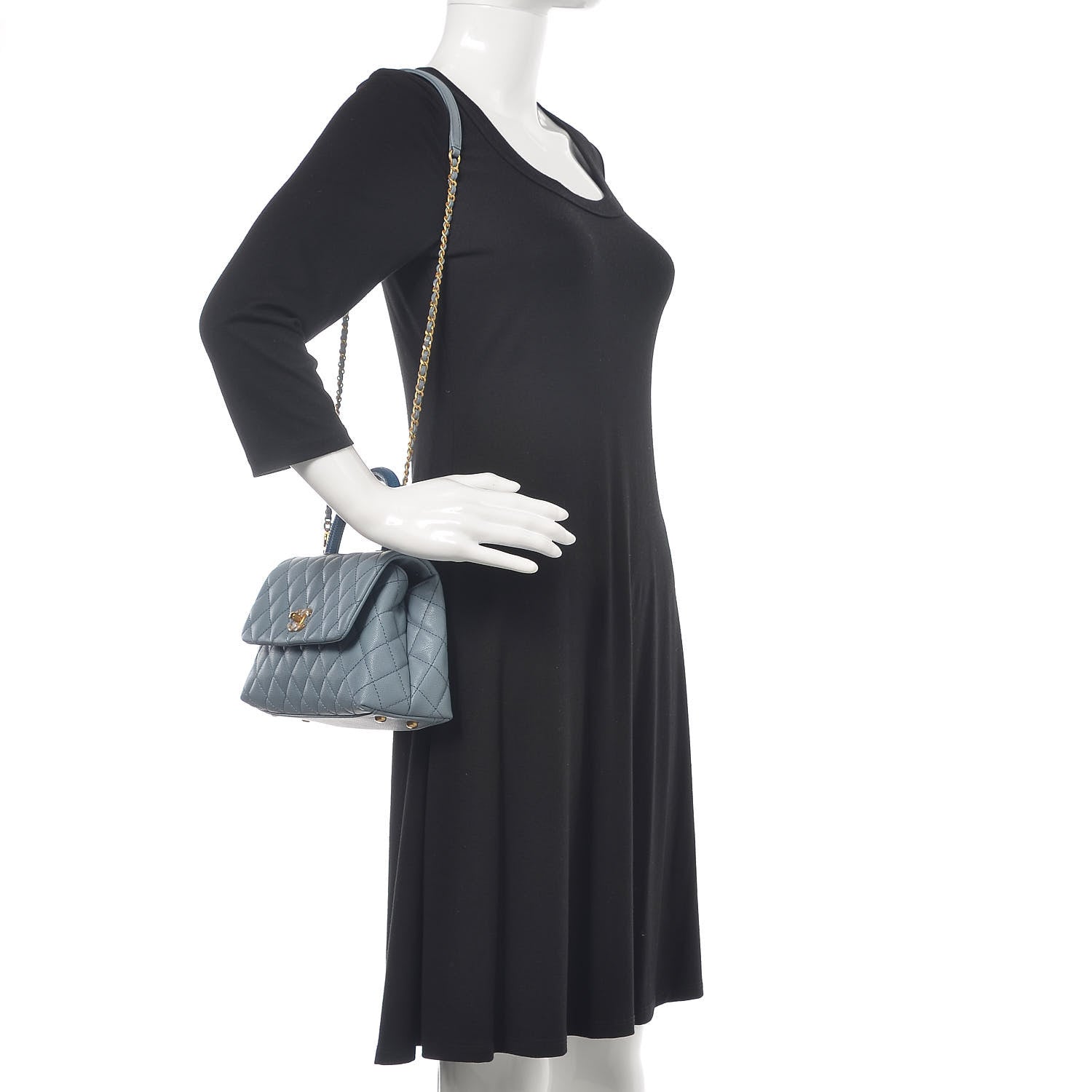 Chanel Caviar Lizard Quilted Mini Coco Handle Flap Blue 3 of 12
