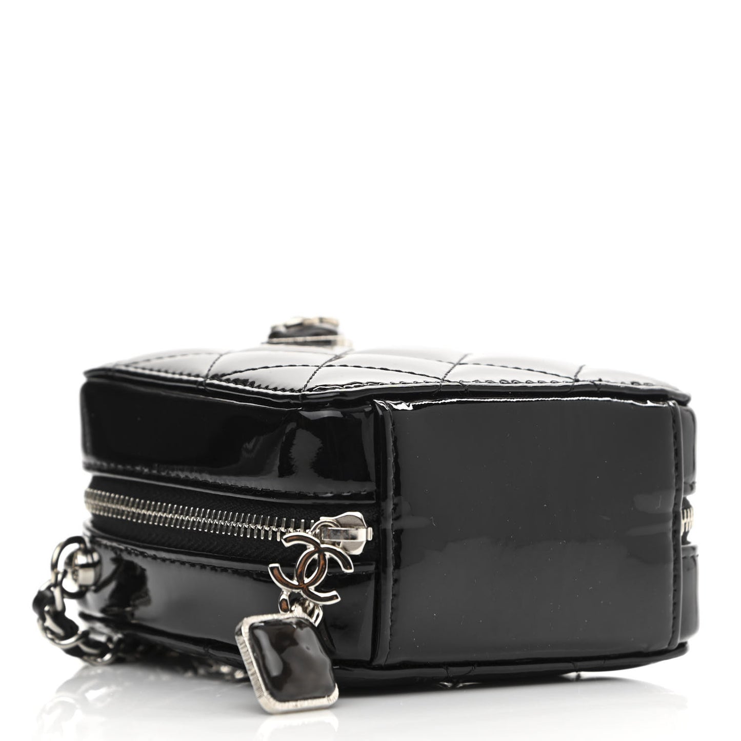 Patent Quilted Clutch With Chain Black
