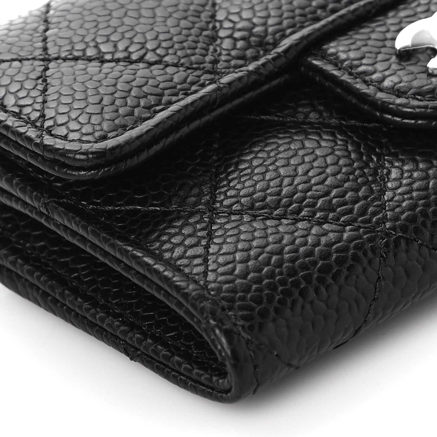Caviar Quilted Flap Card Holder Wallet Black