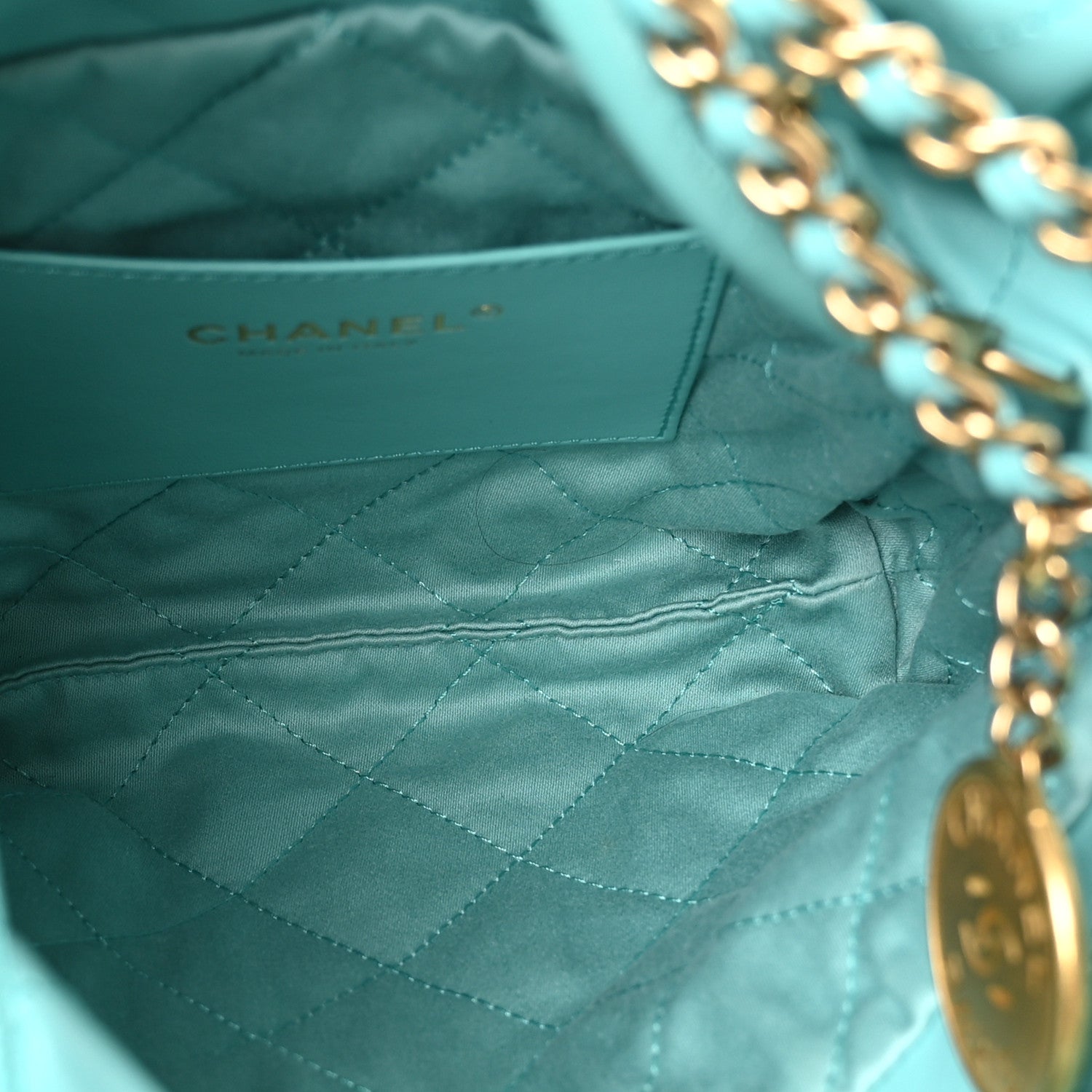Chanel Shiny Calfskin Quilted Mini Chanel 22 Turquoise 1811131