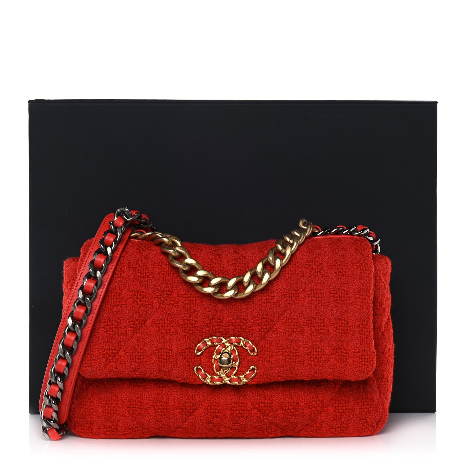 Chanel Tweed Quilted Medium Chanel 19 Flap Red 12 of 12
