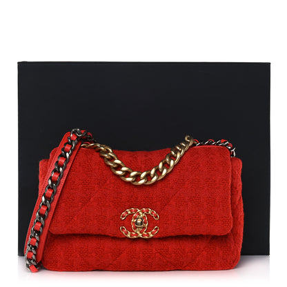 Chanel Tweed Quilted Medium Chanel 19 Flap Red 12 of 12
