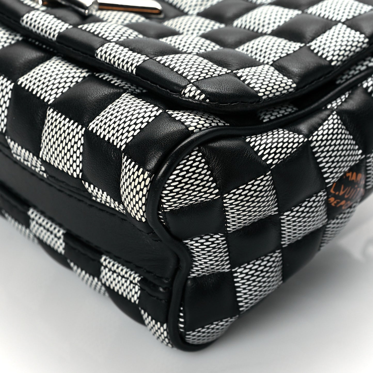 Calfskin Damier Twist Shoulder Bag BB Black White