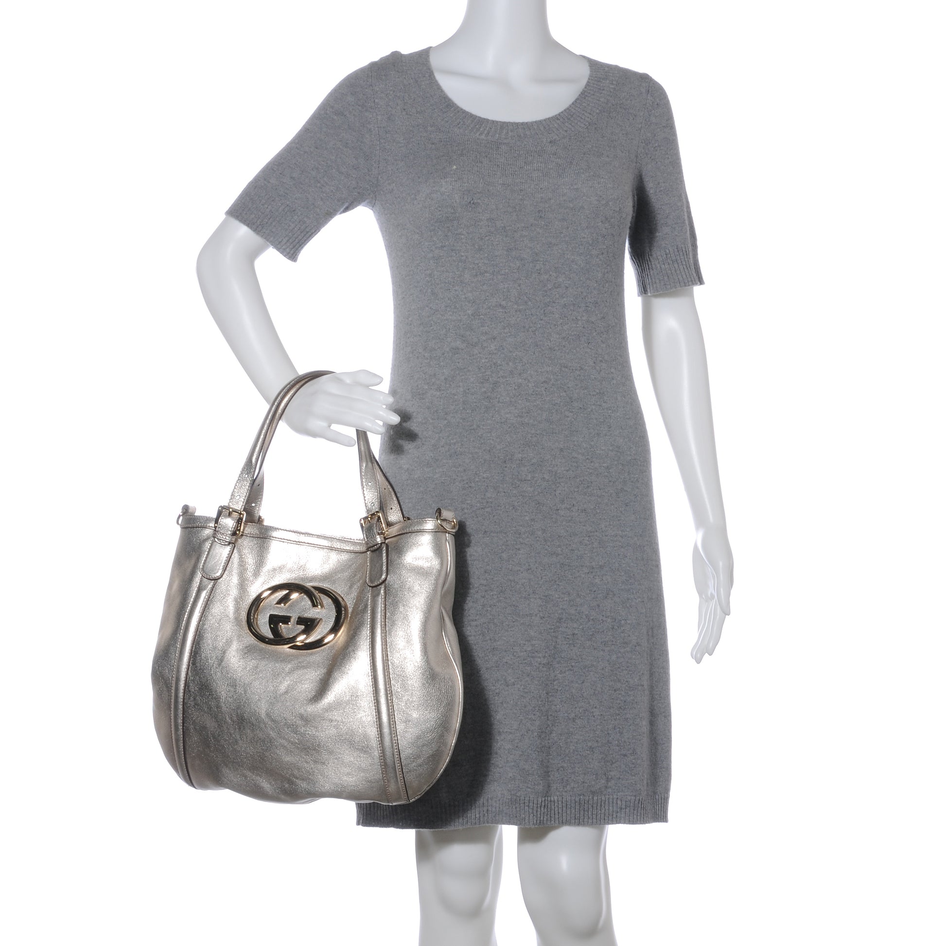 Gucci Leather Medium Britt Tote Platinum 2 of 7
