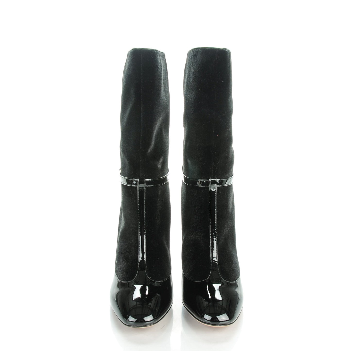 Calfskin Patent Velvet Mid Calf Boots 41 Black