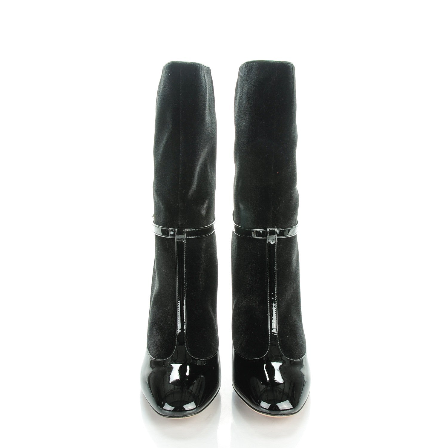 Valentino Garavani Calfskin Patent Velvet Mid Calf Boots 41 Black 2 of 9