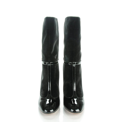 Valentino Garavani Calfskin Patent Velvet Mid Calf Boots 41 Black 2 of 9